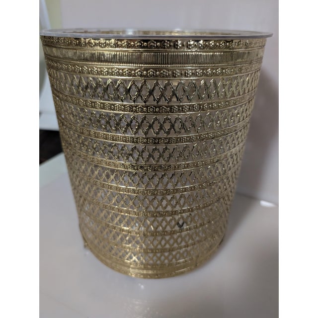 Mid 20th Century Hollywood Regency Gold Metal Filigree Wastebasket Sea Shell Feet For Sale - Image 5 of 10