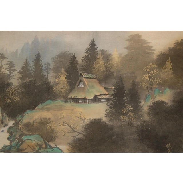 Showa Era Japanese Scroll Painting "Landscape With Pine Trees" For Sale - Image 4 of 12