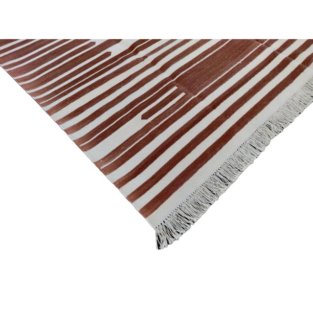 Not Yet Made - Made To Order Handmade Cotton Natural Vegetable Dyed Flat Weave Reversible Tan and White Striped Rug - 6'x9' For Sale - Image 5 of 11