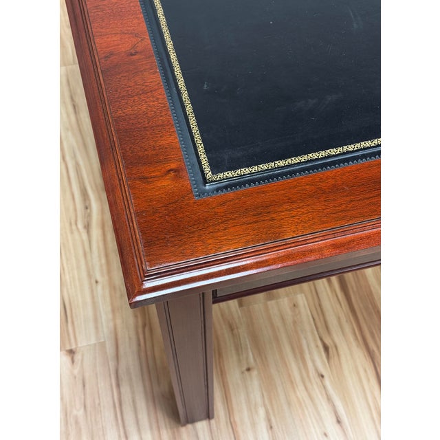 Brown Vintage Kimball Leather Top Solid Wood Executive Desk For Sale - Image 8 of 18