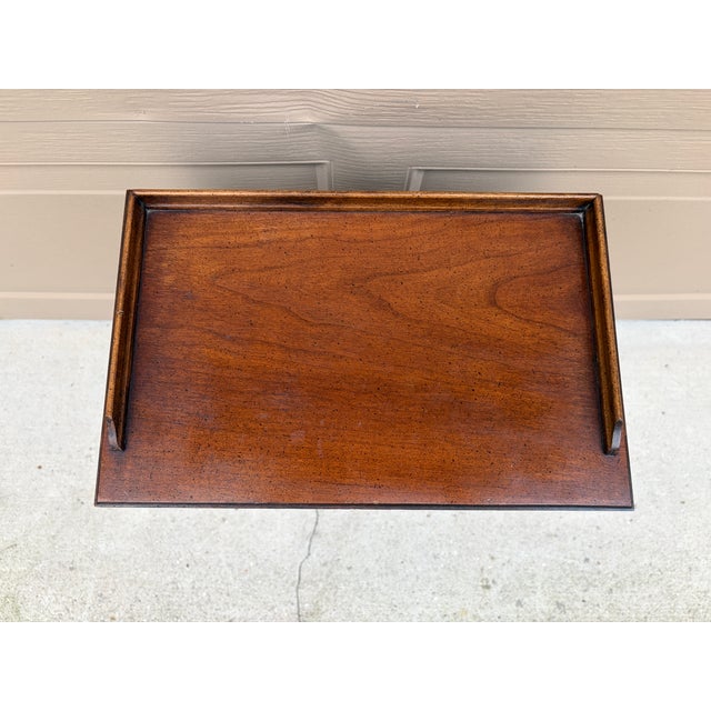 Mid-20th Century Brandt Walnut Faux Bamboo Side Table With Drawer & Magazine Rack For Sale - Image 9 of 17