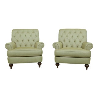 Pair Ethan Allen Tufted Upholstered Living Room Chairs For Sale