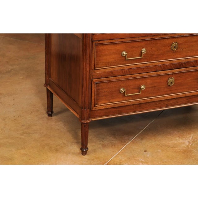 Wood French Louis XVI Period 1790s Walnut Three Drawer Commode with Fluted Side Posts For Sale - Image 7 of 12