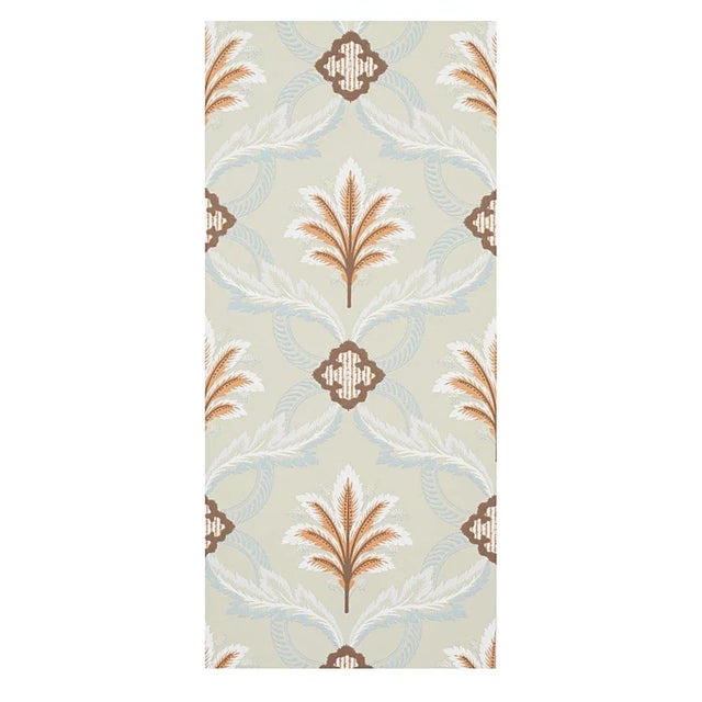 Soft and feathery, Front Waltz features a stylized trelliswork of leaves and flowers punctuated with romantic palm plumes....