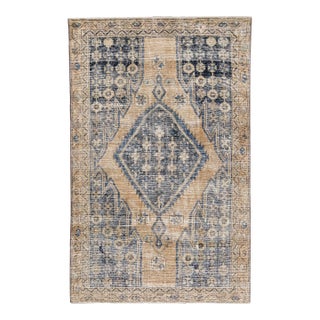 1960s Vintage Persian Distressed Handmade Tribal Beige Wool Rug For Sale