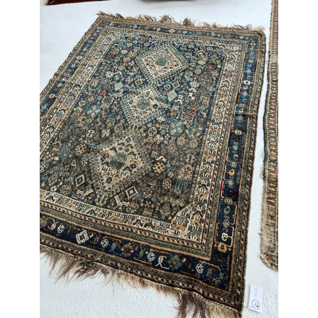Vintage Shiraz Village Life with Coastal Color Palette Rug - 5 x 6.9 For Sale - Image 10 of 11