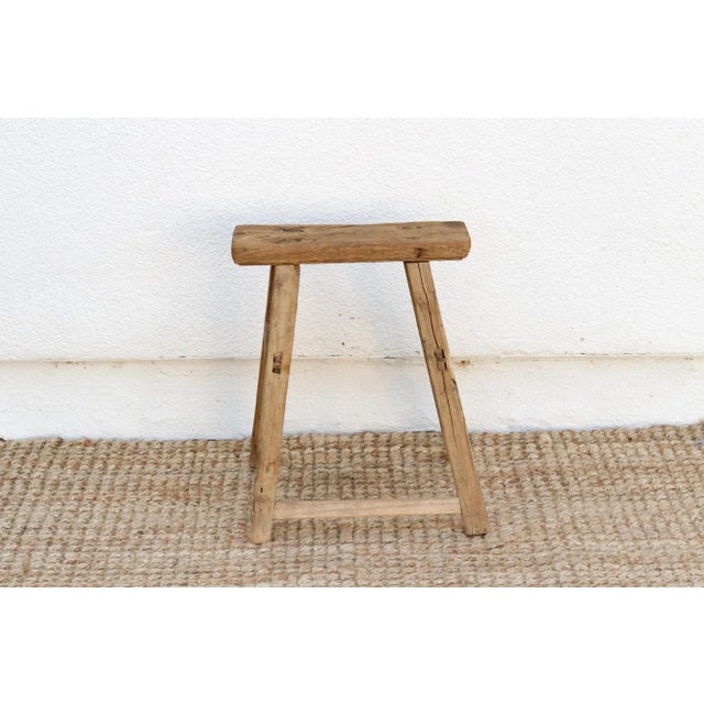 Rustic Antique Slim Top Rustic Wood Stool For Sale - Image 3 of 7