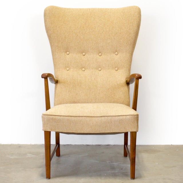 1950s 1950s Danish Oak Wingback Armchair For Sale - Image 5 of 6