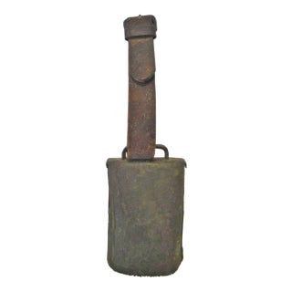 Antique North American Hand Forged Cowbell With Leather Strap For Sale