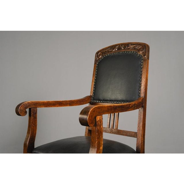 Art Nouveau Armchair in Oak and Leather For Sale - Image 14 of 17