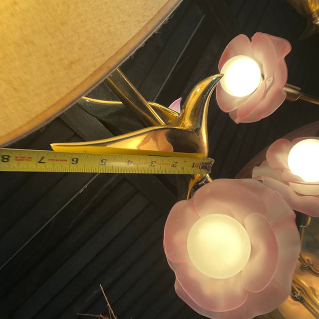 1970s Hollywood Regency Brass Dove & Floral Table Lamps - a Pair For Sale - Image 6 of 9