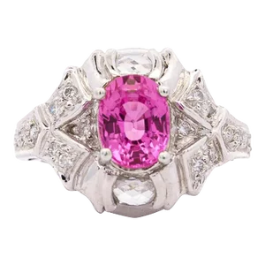 GIA Certified 2.4 Carat No Heat Pink Sapphire & Briolette Diamond Platinum Ring