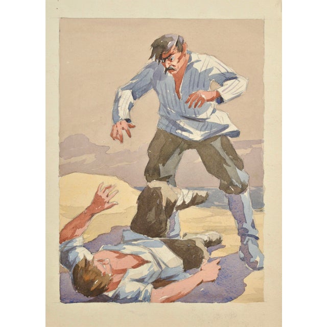 Albert Goltjakov, Fight, 1960s, Watercolor, in Good conditions. Designed 1960 to 1969 I have official proof of...