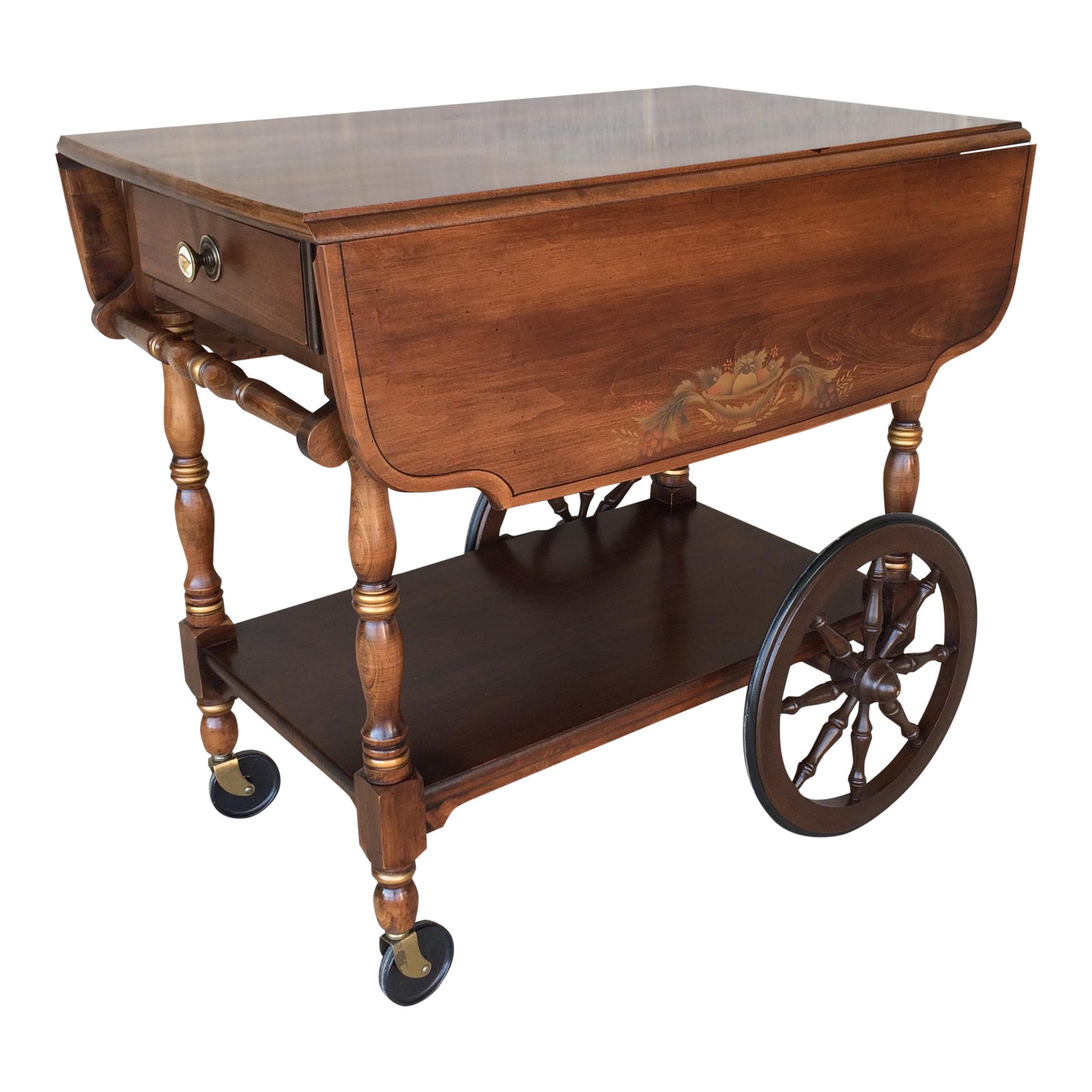 L. Hitchcock Harvest Paint Decorated Maple Drop Leaf Tea Cart Chairish