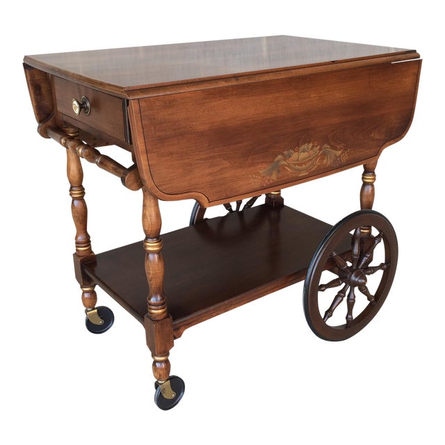 L. Hitchcock Harvest Paint Decorated Maple Drop Leaf Tea Cart Chairish