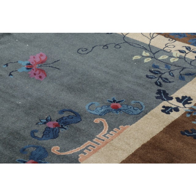 Art Deco Antique 20th Century Chinese Deco Rug With Flowers & Pictorials - Rug & Kilim For Sale - Image 3 of 9