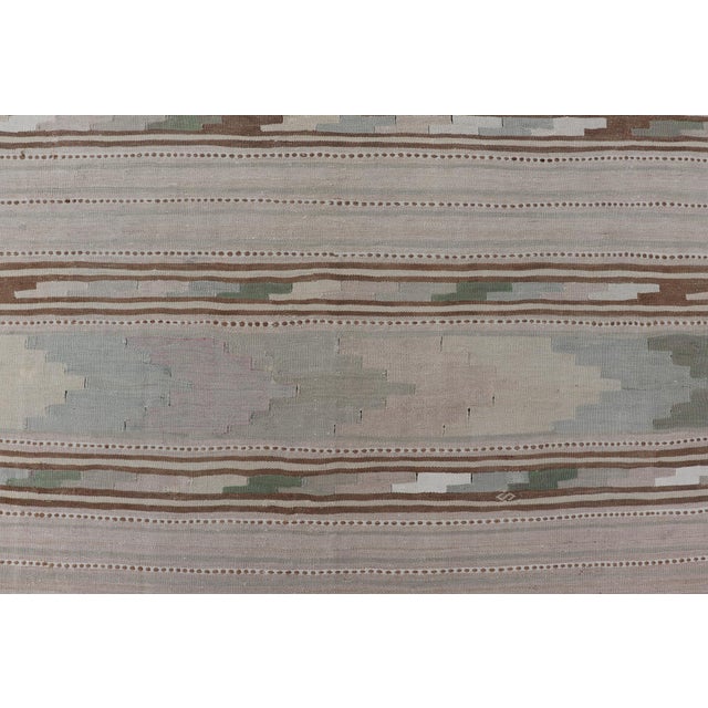 Vintage Turkish Kilim Rug With Geometric Patterns and Soft Pastel Hues 7'6"x11'3" For Sale - Image 9 of 11