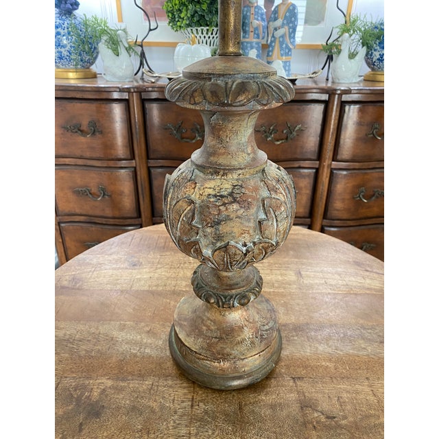 Vintage Mid Twentieth Century Italian Style Heavy Carved Stone Lamp For Sale - Image 6 of 9