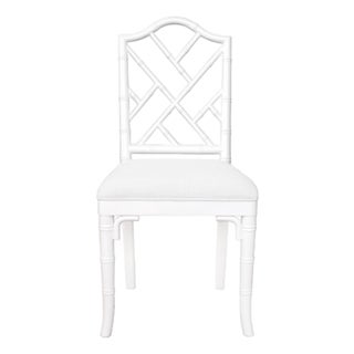 Matthew Izzo Home Fairfield White Bamboo Profile Dining Chair With White Linen Upholstered Seat For Sale