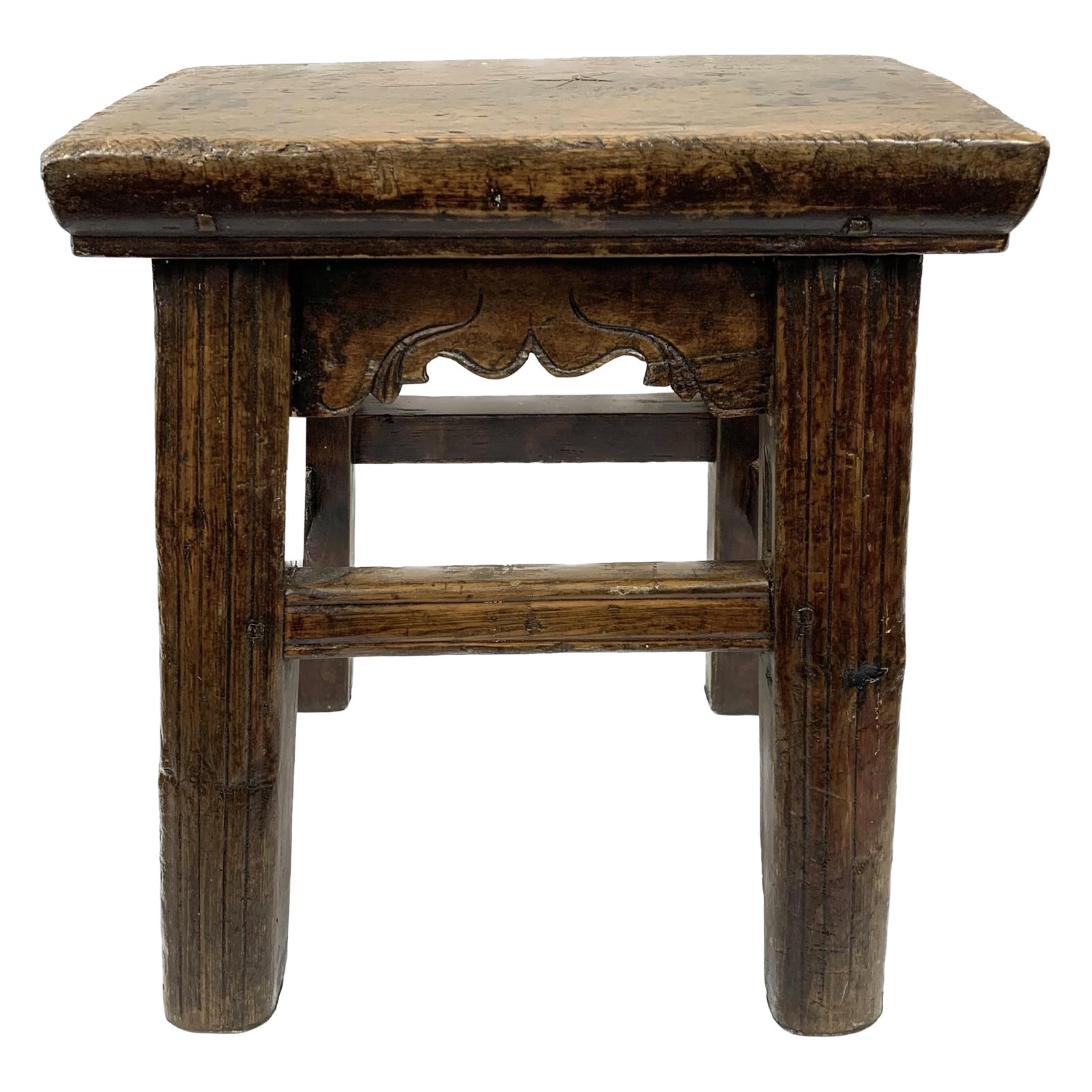 Antique Chinese Elmwood Stool With Carved Apron - Child's or Tea Stool ...