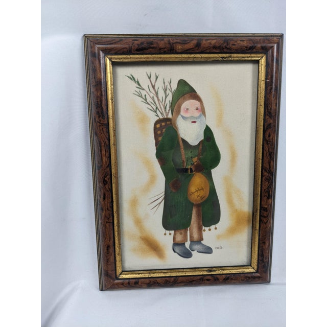 Late 20th Century Vintage Theorem-Style Folk Art Santa Claus Christmas Wall Art – Set of 5 For Sale - Image 5 of 16