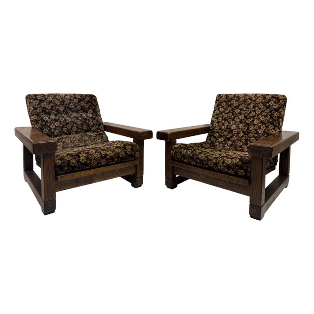 Vintage Belgian Armchairs with Slatted Back, 1960s, Set of 2 For Sale