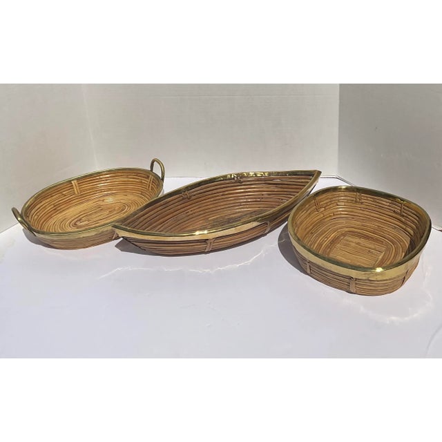 Boho Chic Pencil Bamboo & Brass Baskets, Set 3, Italian 1970s For Sale - Image 3 of 12