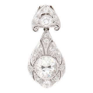 Antique Art Deco Platinum & Old European Cut Diamond Pendant for a Necklace For Sale