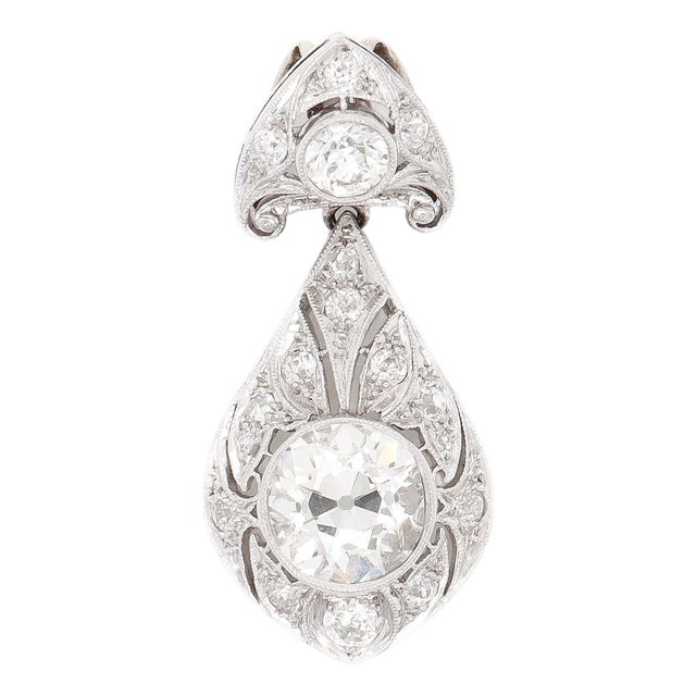 Antique Art Deco Platinum & Old European Cut Diamond Pendant for a Necklace For Sale