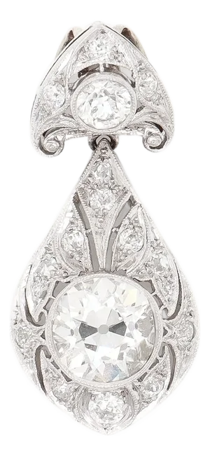 Antique Art Deco Platinum & Old European Cut Diamond Pendant for a Necklace