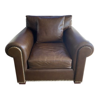Ralph Lauren Leather Colorado Club Brass Nailhead Club Chair With Pillow For Sale