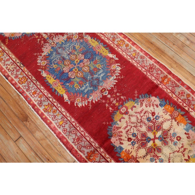 Pop Art Vintage Bright Red Turkish Runner - 3' x 10'9" For Sale - Image 3 of 12
