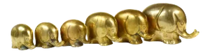 Vintage Solid Brass O Lee Modern Minimal Elephant Family Figurines, Korea - Set of 6