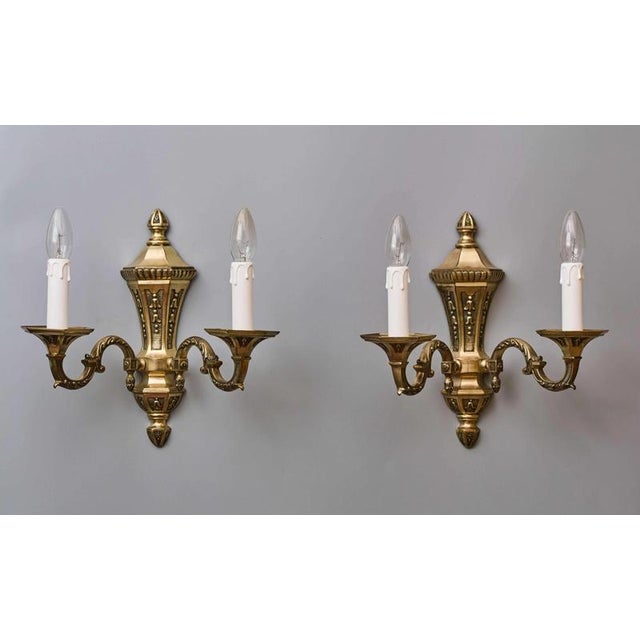 Wall lamps made of white brass in the Renaissance style. The lamps have renovated copper wiring, new lampholders and...