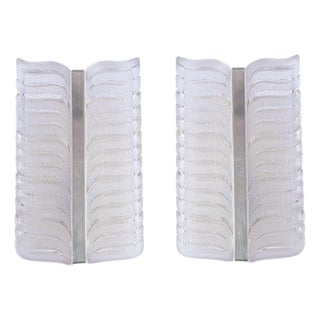 Frosted Murano Glass and Chrome Wall Sconces by J. T. Kalmar for Kalmar, Austria, 1960s, Set of 2 For Sale