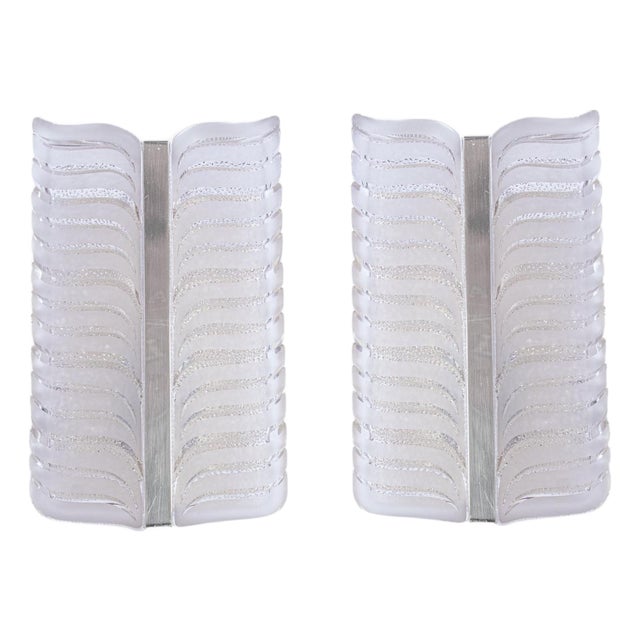 Frosted Murano Glass and Chrome Wall Sconces by J. T. Kalmar for Kalmar, Austria, 1960s, Set of 2 For Sale