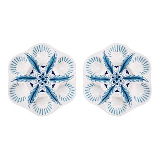 Pair Mid-Century Inspired Italian Ceramic Oyster Plates by Les-Ottomans For Sale