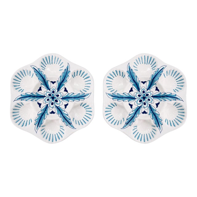 Pair Mid-Century Inspired Italian Ceramic Oyster Plates by Les-Ottomans For Sale