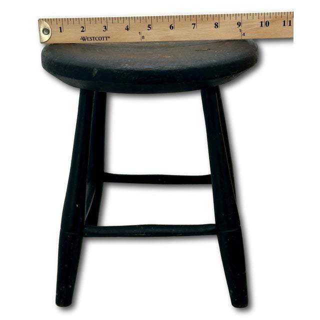 Very Nice Hand Made Antique American Primitive Pine Wood Footstool With Excellent Original Old Black Paint For Sale - Image 16 of 18