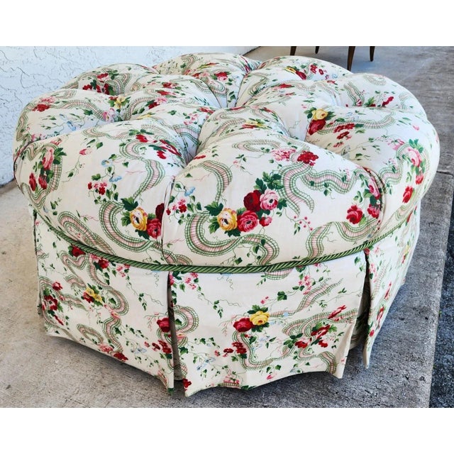 Floral Roses Ottoman Tufted Round For Sale - Image 9 of 14