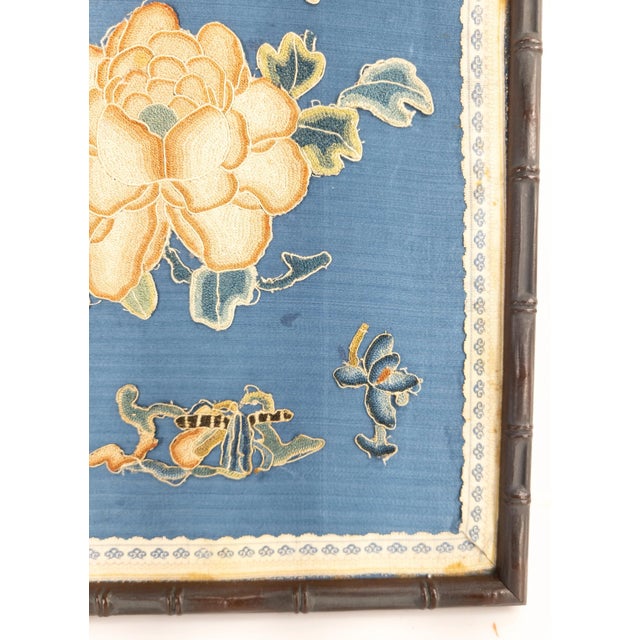 19th Century Chinese Panel With Forbidden Stitch Silk Appliques For Sale - Image 4 of 8