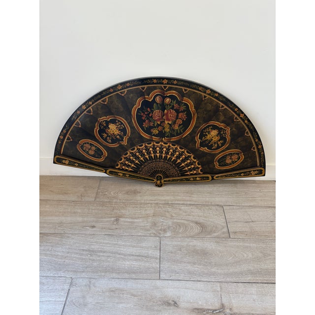 Paper 1980s Large Chinoiserie Fan Faux Paper Mache For Sale - Image 7 of 7