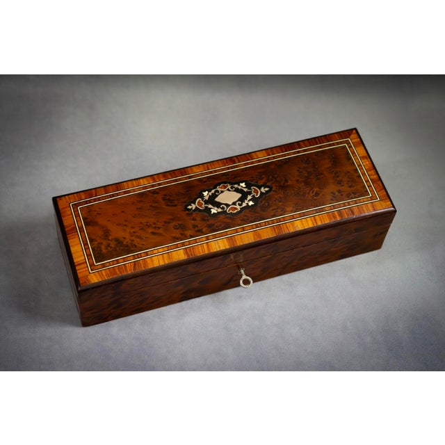Marquetry Glove Box in Burr Walnut and Rosewood, 1880 For Sale - Image 9 of 9
