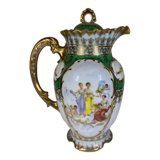 Antique 19th C Royal Vienna Chocolate Pot Decorated W/ Artists & Sculptor Scene For Sale