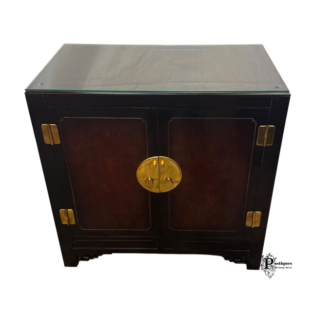 Late 20th Century Vintage White Furniture Chinoiserie Style Burl Wood & Lacquer Storage Cabinet / Nightstand For Sale - Image 5 of 11
