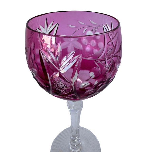 Vintage Nachtmann Cranberry Cut-to-Clear Crystal Wine Glasses, Set of 5 For Sale - Image 4 of 9