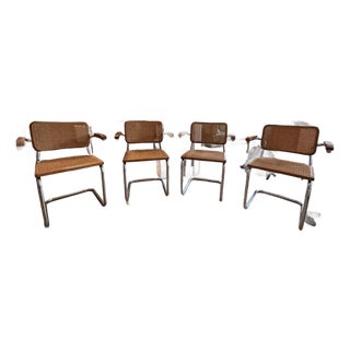 1970s Italian Cesca B64-Style Cane & Chrome Armchairs, Set of 4 For Sale