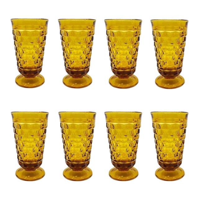 Mid Century Modern Amber Glass Drinking Glasses in Whitehall Pattern