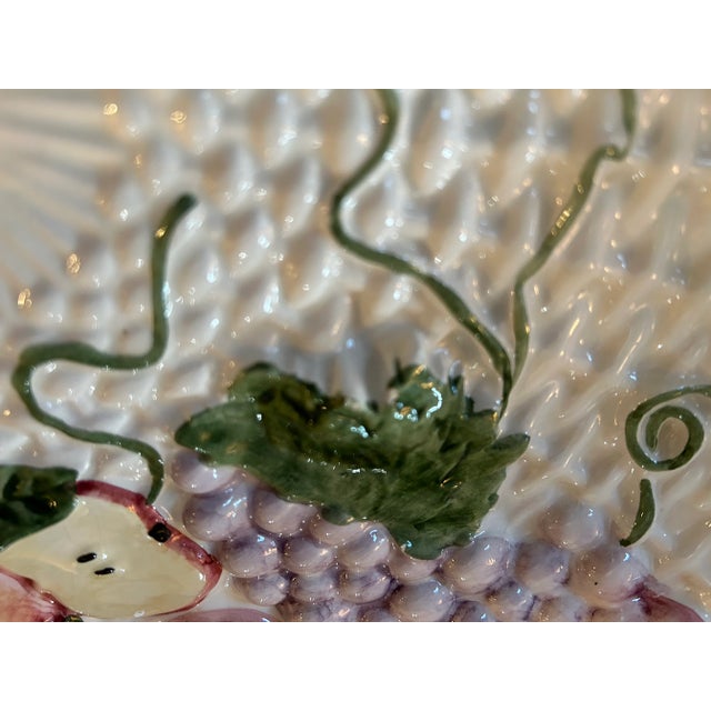 White Late 20th Century 17” Majolica Basketweave Bowl With Handpainted Fruit Made in Italy For Sale - Image 8 of 12