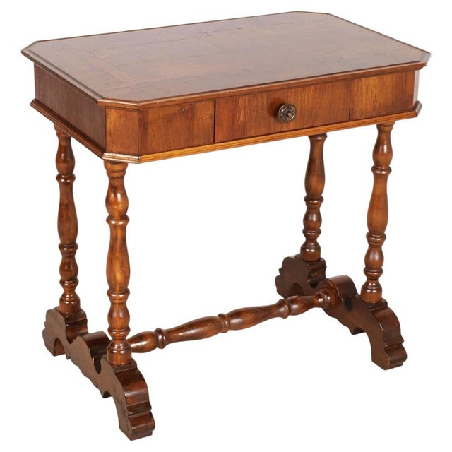 Italian Walnut Writing Table with Inlay and Drawer from Bassanos Ebanistery, Asolo, 1850 For Sale - Image 6 of 6